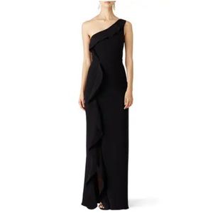 PARKER NY Black Saxon One Shoulder Ruffle Formal Gown size 4.